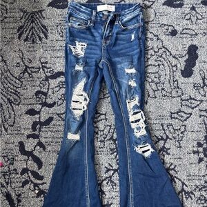Trendy Distressed Flare Jeans - Blue